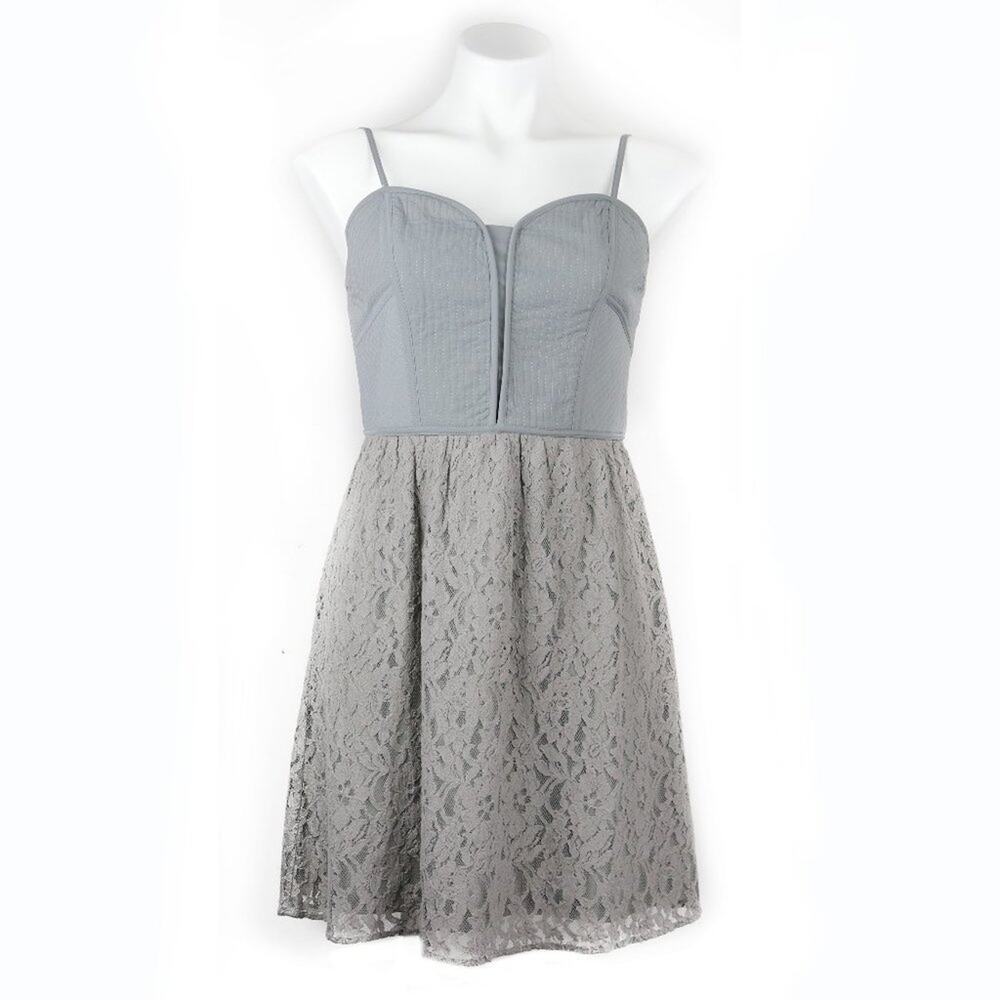 American Eagle Spaghetti, Quilted & Lace Bustier Corset Dress Gray Medium